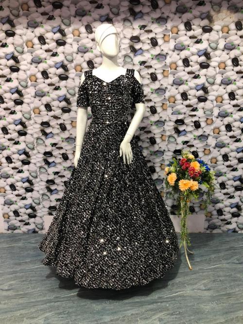 Sequins Party Wear Gown 7050 Black Price - 1899