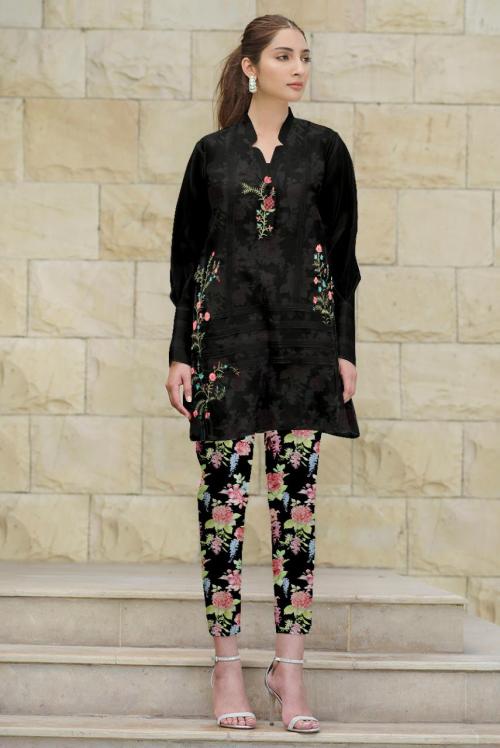 Al Meera Luxury Pret Collection 1115 Black-Peach Price - 1150