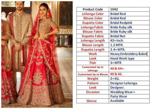 Bollywood Designer Bridal Lehenga Choli AE-1042 Price - 3533