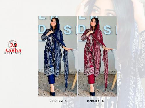 AASHA DESIGNER HARSHA VOL-2 1041-A TO 1041-B Price - Cotton Dup -1950,Chiffon -1850