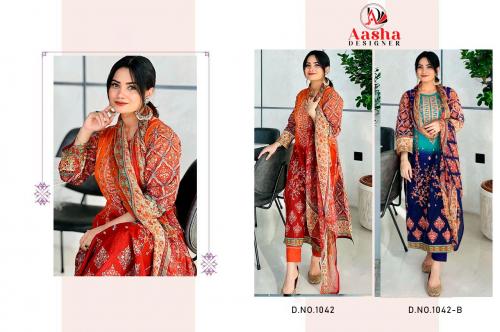 AASHA DESIGNER HARSHA VOL-4 1042-A TO 1042-B Price - CHIFFON DUP - 1450, COTTON DUP - 1550