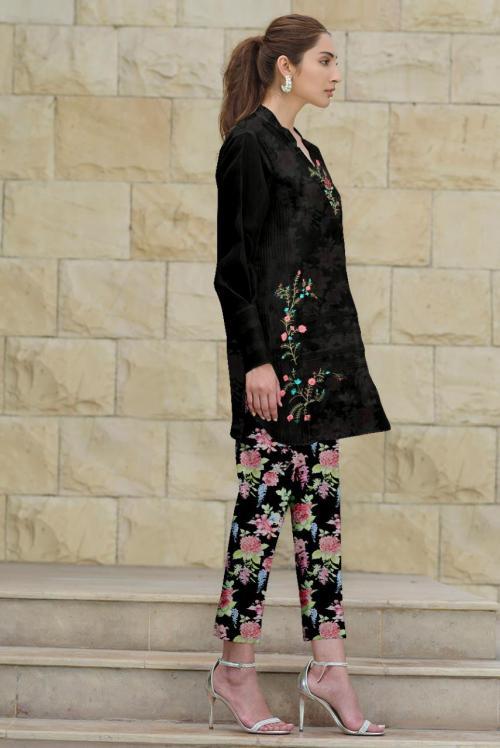 Al Meera Luxury Pret Collection 1115 Black-Peach Price - 1150
