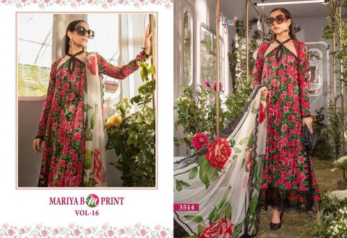 SHREE FAB MARIA B M PRINTS VOL-16 3514 Price - CHIFFON DUP - 725, COTTON DUP - 775