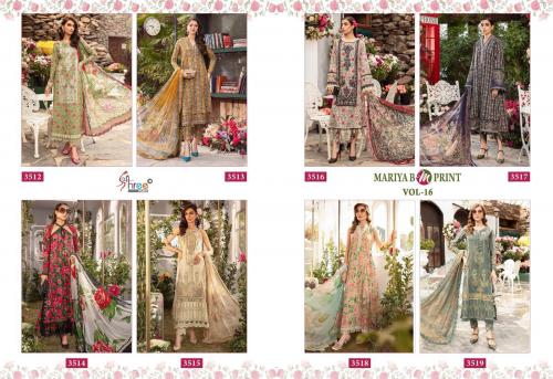 SHREE FAB MARIA B M PRINTS VOL-16 3512 TO 3519 Price - CHIFFON DUP - 5800, COTTON DUP - 6200