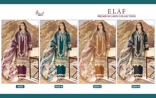 Shree Fab Elaf Premium Lawn Collection 3253 Colors  Price - Chiffon Dup-2400 , Cotton Dup-2596	