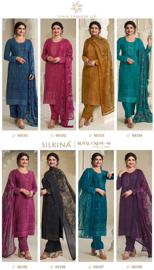 VINAY FASHION SILKINA ROYAL CREPE VOL-45 68101 TO 68108 Price - 9200