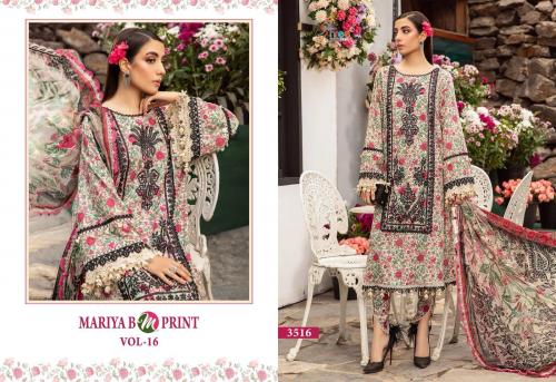 SHREE FAB MARIA B M PRINTS VOL-16 3516 Price - CHIFFON DUP - 725, COTTON DUP - 775