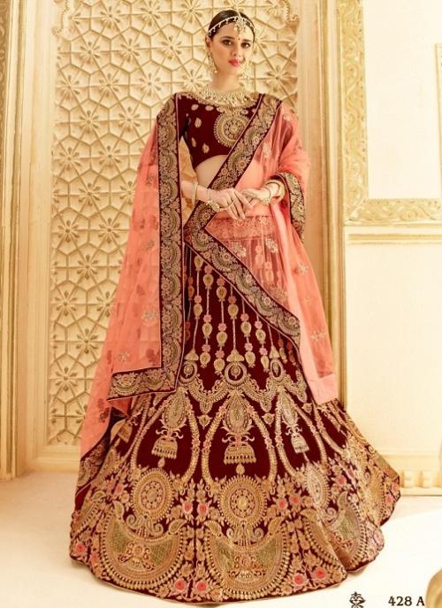 Wedding Wear Deep Pink Sequins Embroidered Silk Bridal Lehenga Choli - VJV  Now - India