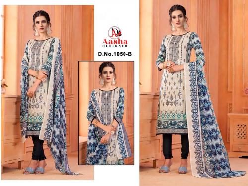 AASHA DESIGNER HARSHA VOL-3 1050-B Price - Cotton Dup - 825,Chiffon - 775