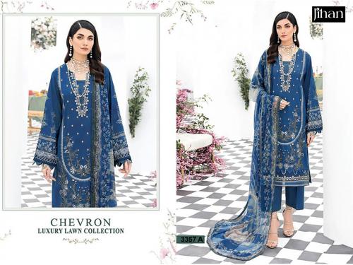 JIHAN CHEVRON LUXURY LAWN COLLECTION 3357-A Price - CHIFFON DUP - 690, COTTON DUP - 730