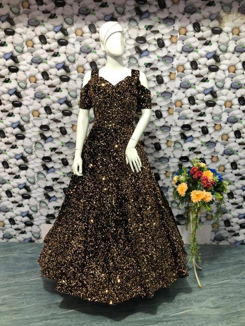 Sequins Party Wear Gown 7050 Brown Price - 1899