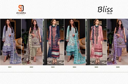 SHARADDHA DESIGNER BLISS VOL-05 5001 TO 5006 Price - CHIFFON DUP - 3750, COTTON DUP - 4050