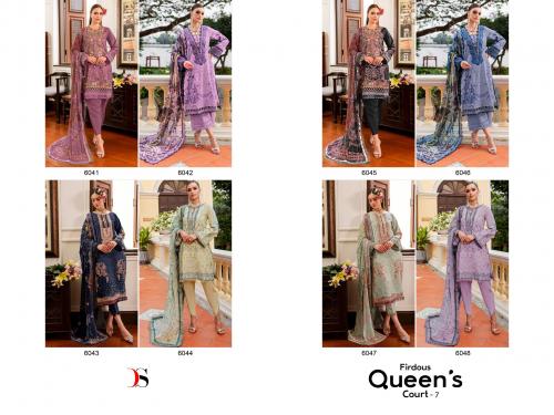 DEEPSY SUITS FIRDOUS QUEEN'S COURT - 7 6041 TO 6048 Price - CHIFFON DUP - 4800, COTTON DUP - 5192