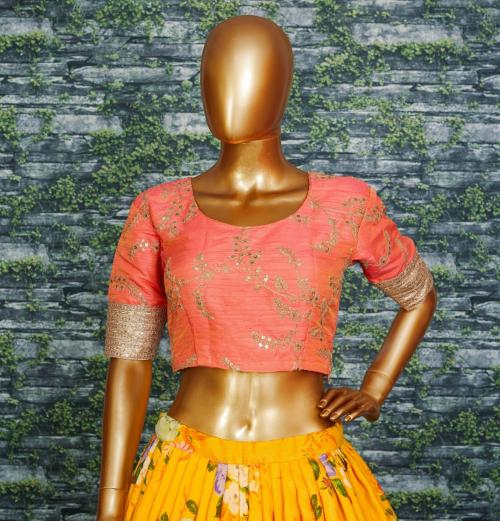 Sabyasachi Floral Lehenga ZC-7026 [Yellow-Orange] Price - 2200
