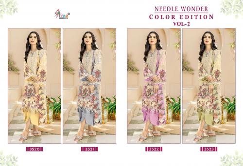 SHREE FAB NEEDLE WONDER COLOUR EDITION VOL-2 3520 TO 3523 Price - Chiffon Dup - 2400, Cotton Dup - 2596