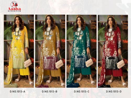 AASHA DESIGNER ADAN LIBAS 1013-A TO 1013-D Price - Chiffon Dup - 2300, Cotton Dup - 2500