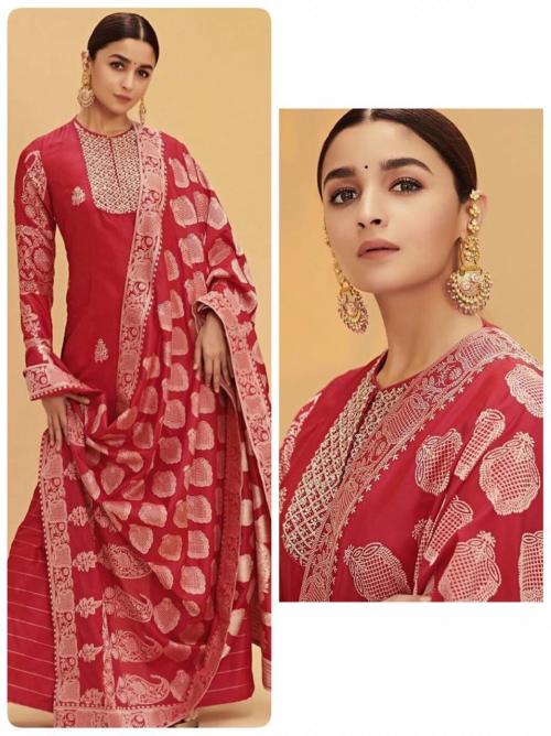 FG Alia Bhatt Red Georgette Embroidered Straight Suit