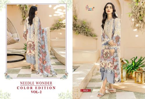 SHREE FAB NEEDLE WONDER COLOUR EDITION VOL-2 3521 Price - Chiffon Dup - 600, Cotton Dup - 649