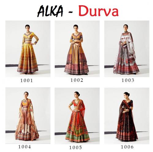 Alka Durva 1001-1006 Price - Un Stitched=12510 ,Ready Made =13710	