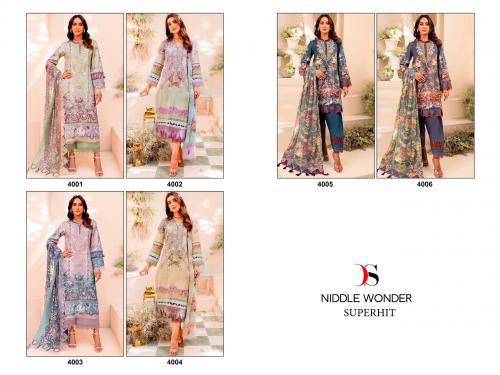 DEEPSY SUITS NIDDLE WONDER 4001 TO 4006 Price - Chiffon Dup - 3600, Cotton Dup - 3894